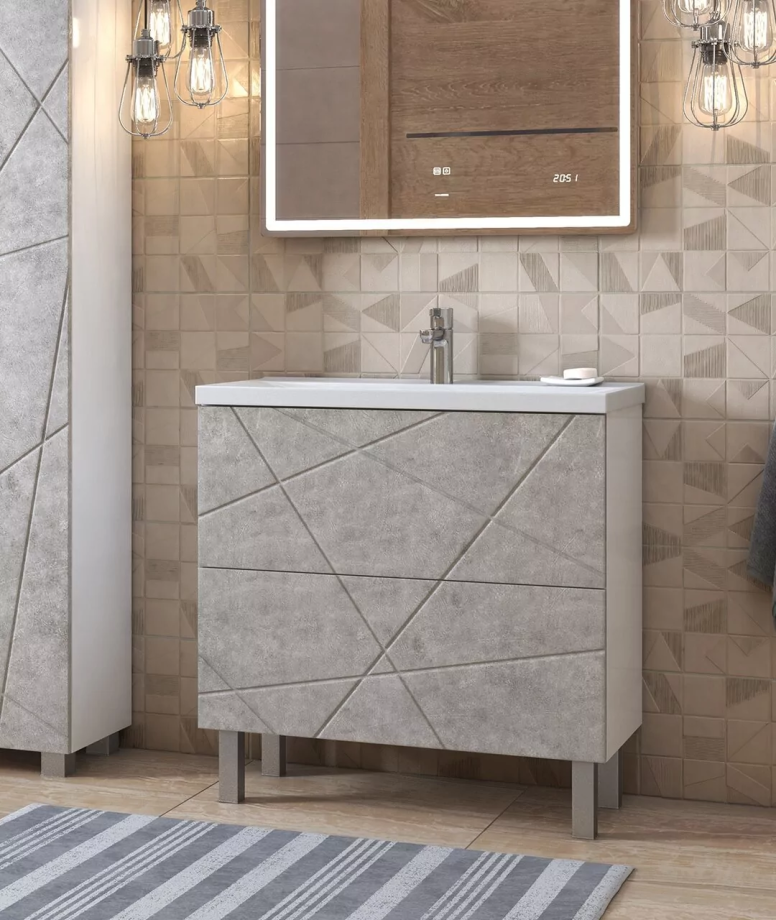 Тумба напольная Vigo Geometry 80 с раковиной Neo 80, белый/бетон