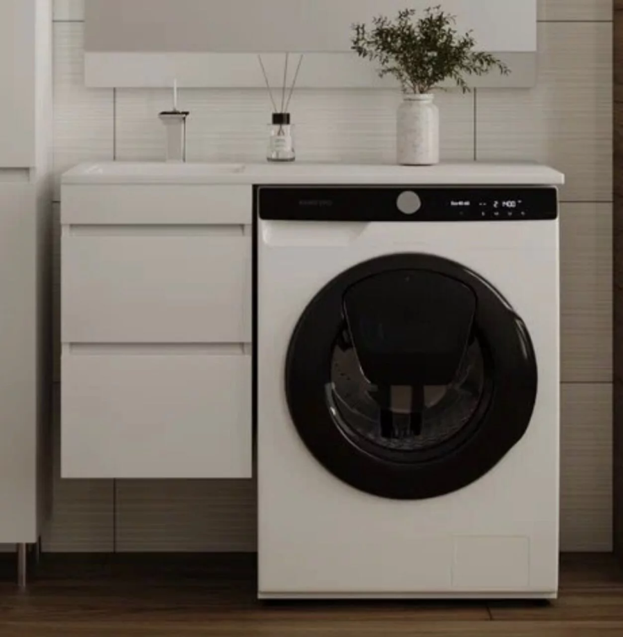 Тумба подвесная Style Line Даллас 100 Люкс Plus ПВХ с раковиной Даллас 100 под стиральную машину, левая, белая