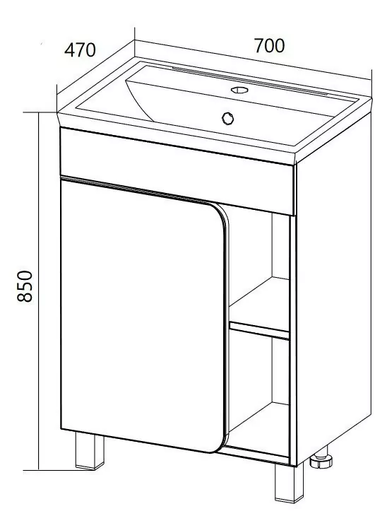 Тумба напольная 1Marka Nuvo 70Н с раковиной Como 70, 1 дверь, белый