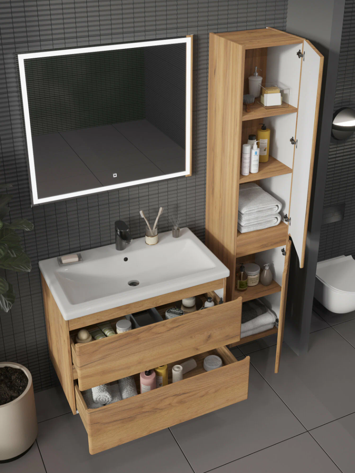 Тумба подвесная SanStar Riana 70 с раковиной Como 70 (комплект), Gold Craft