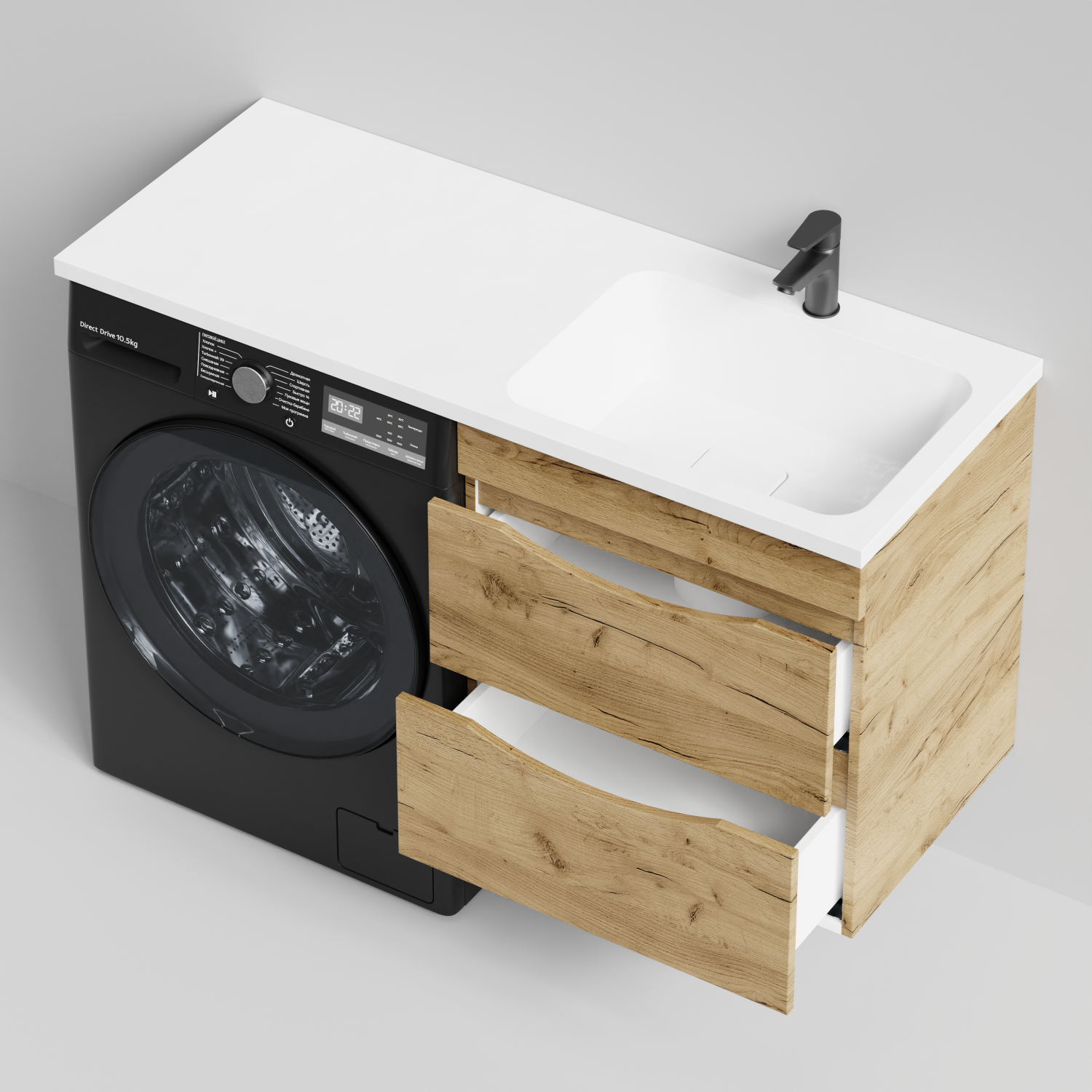 Тумба Vod-ok 58 с раковиной Смайл 120 подвесная, под стиральную машину, правая, Дуб Тортуга