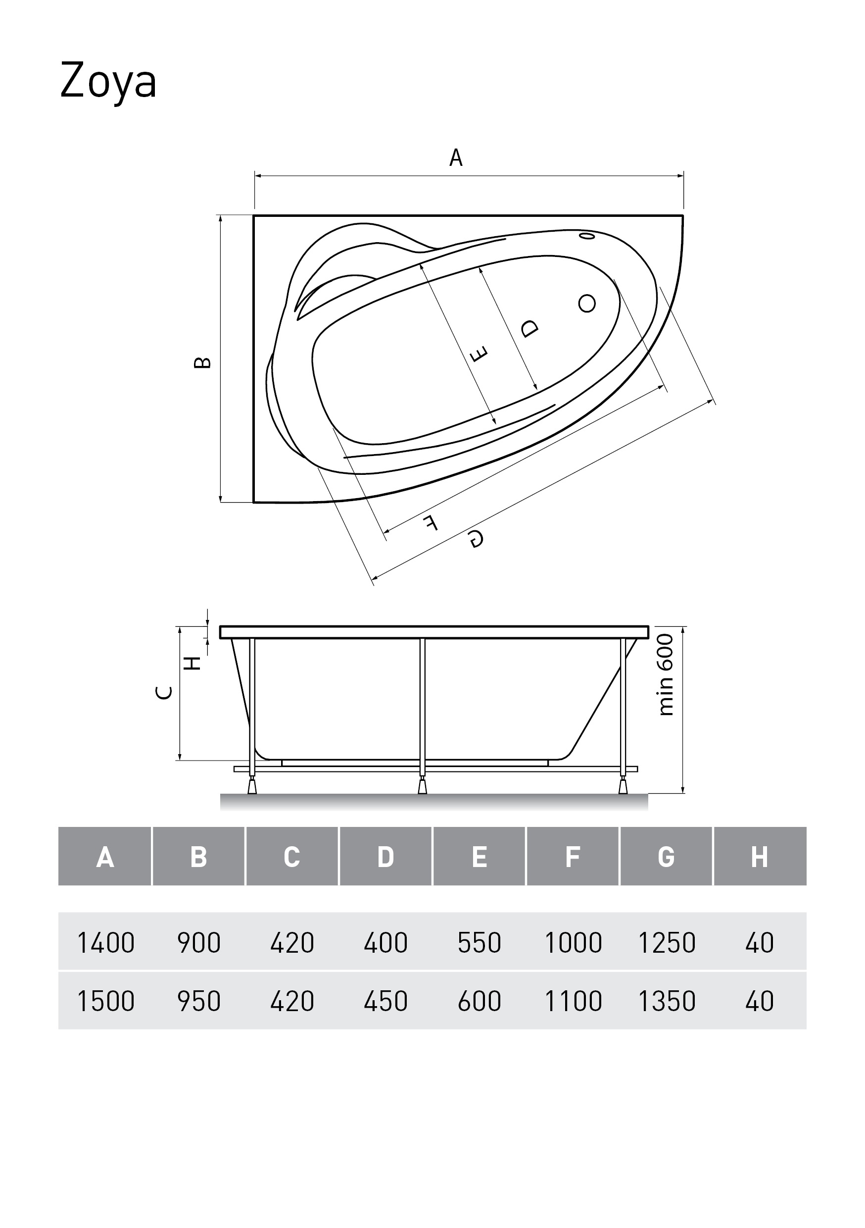 Ванна акриловая Relisan Zoya 140х90 L левая