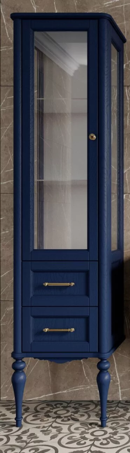 Пенал напольный ValenHouse Эстетика 50 L витрина, синий, золото