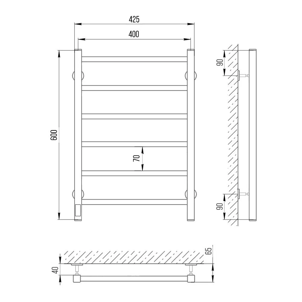 Полотенцесушитель электрический Laris Феличия ЧКЧ П6 400х600 с терморегулятором, левый, черный матовый