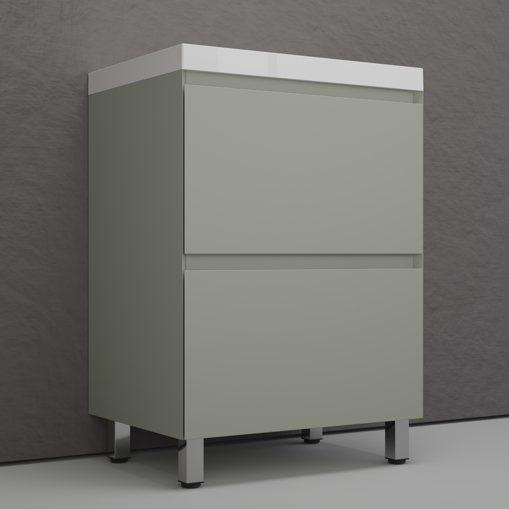 Тумба напольная Style Line Манхэттен 60 Эмаль, с раковиной Asti 60 белый, олива