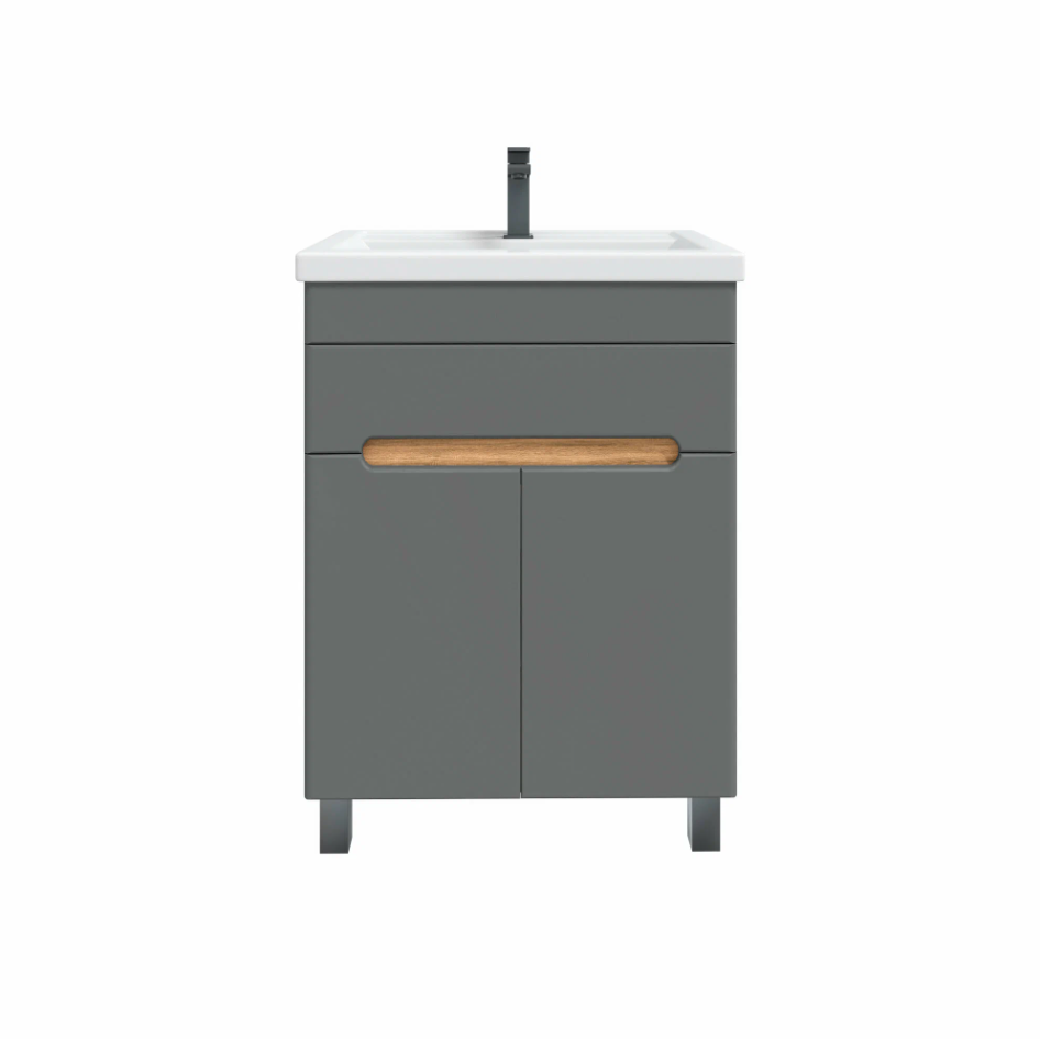 Тумба напольная SanStar Модена 50 с раковиной Фостер 50, графит софт