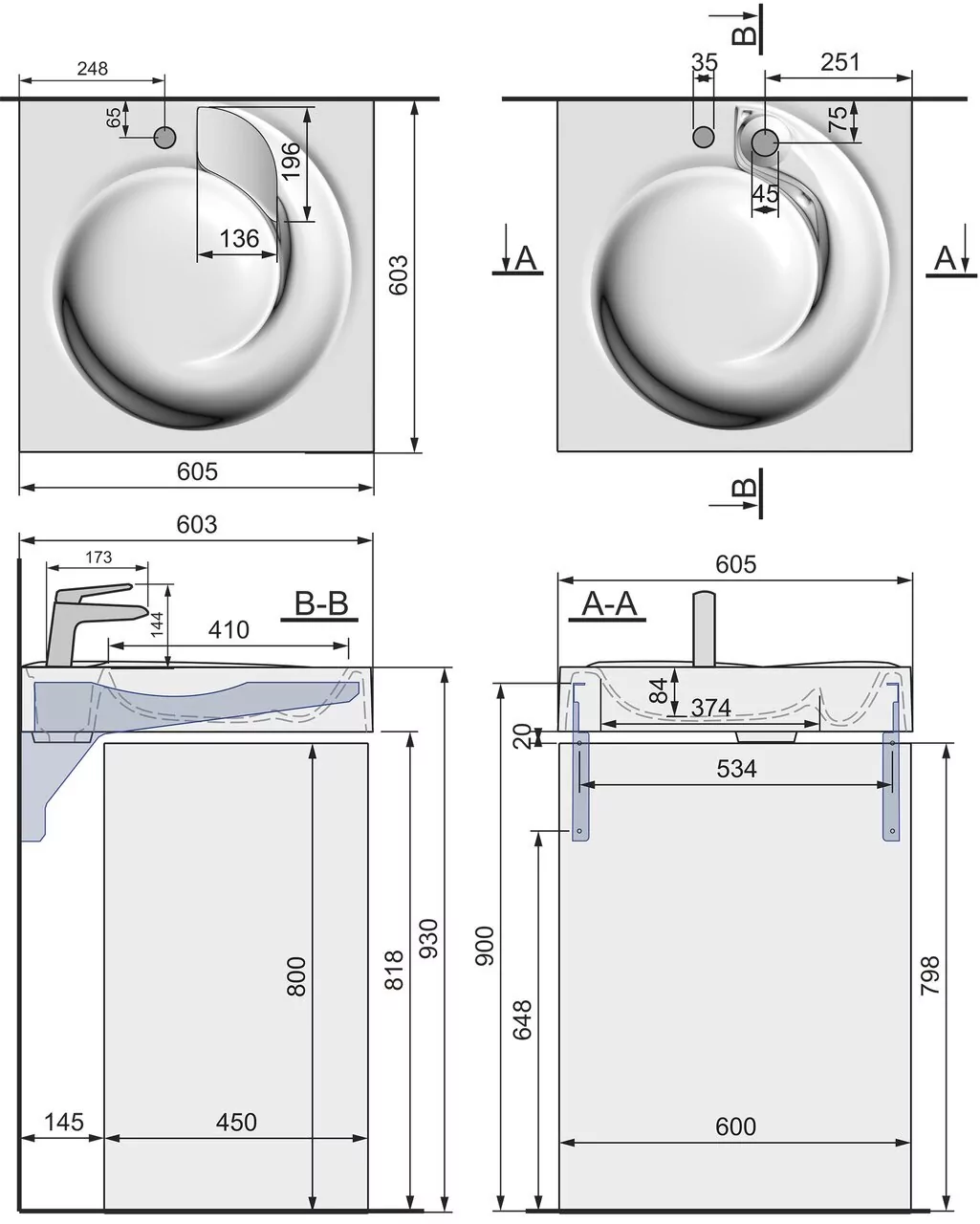 Раковина Stella Polar Киото 60х60 белая