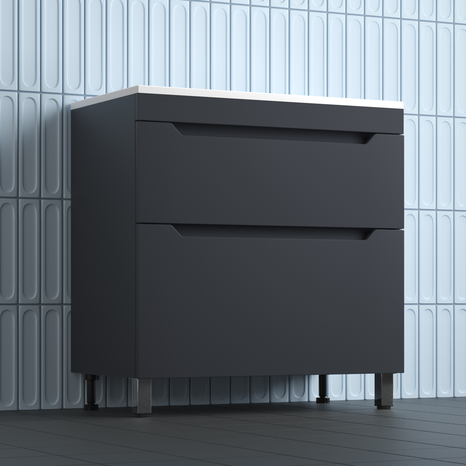 Тумба напольная Style Line Остин 80 с раковиной Фортуна 80 серый шелк, графит