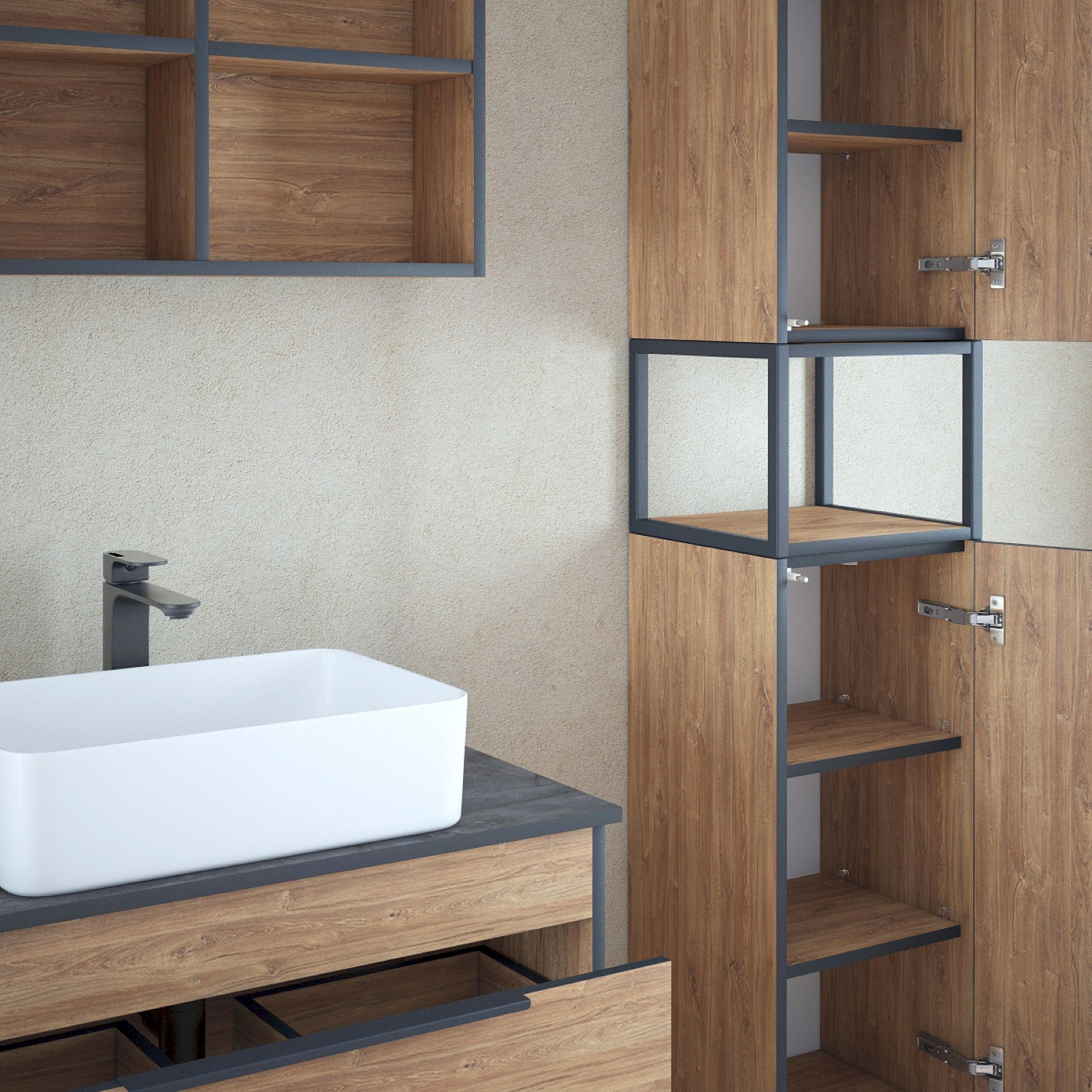 Тумба подвесная Corozo Форест 60 Z2 с раковиной Сомо 60 дуб конзас