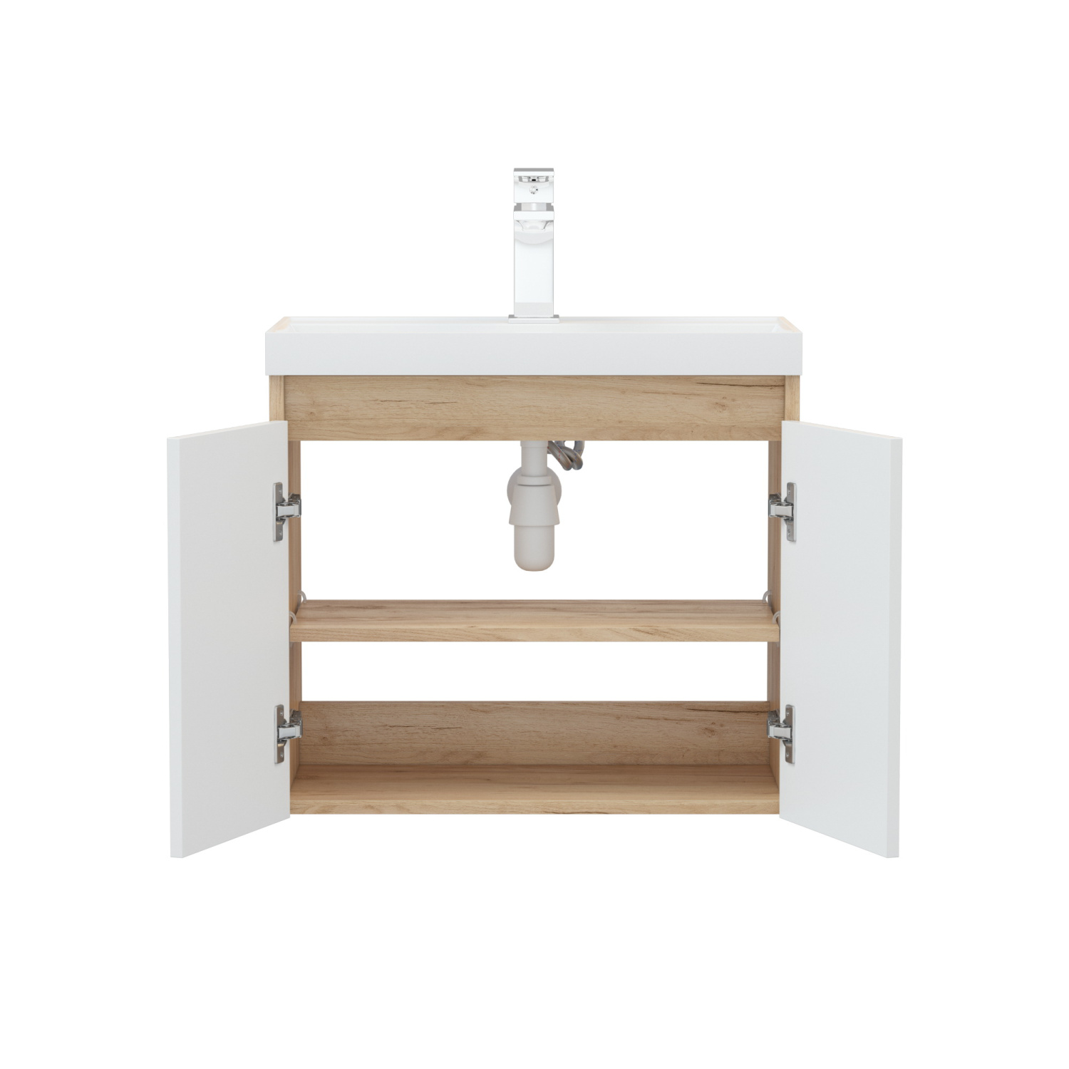 Тумба подвесная Corozo Блисс 60 с раковиной Classica Slim 60, белый/дуб крафт