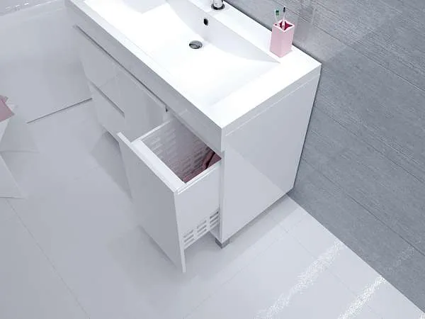 Тумба напольная 1Marka Cube 100Н 2д 2я б/к с раковиной Анита 100, 2 ящика, 2 двери, белый от магазина Vanna-Vanna.ru!