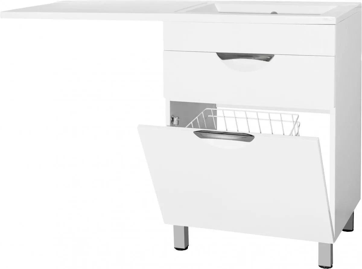 Тумба напольная Style Line Жасмин 60 с раковиной 120 Даллас Люкс PLUS L под стиральную машину, с корзиной, белая