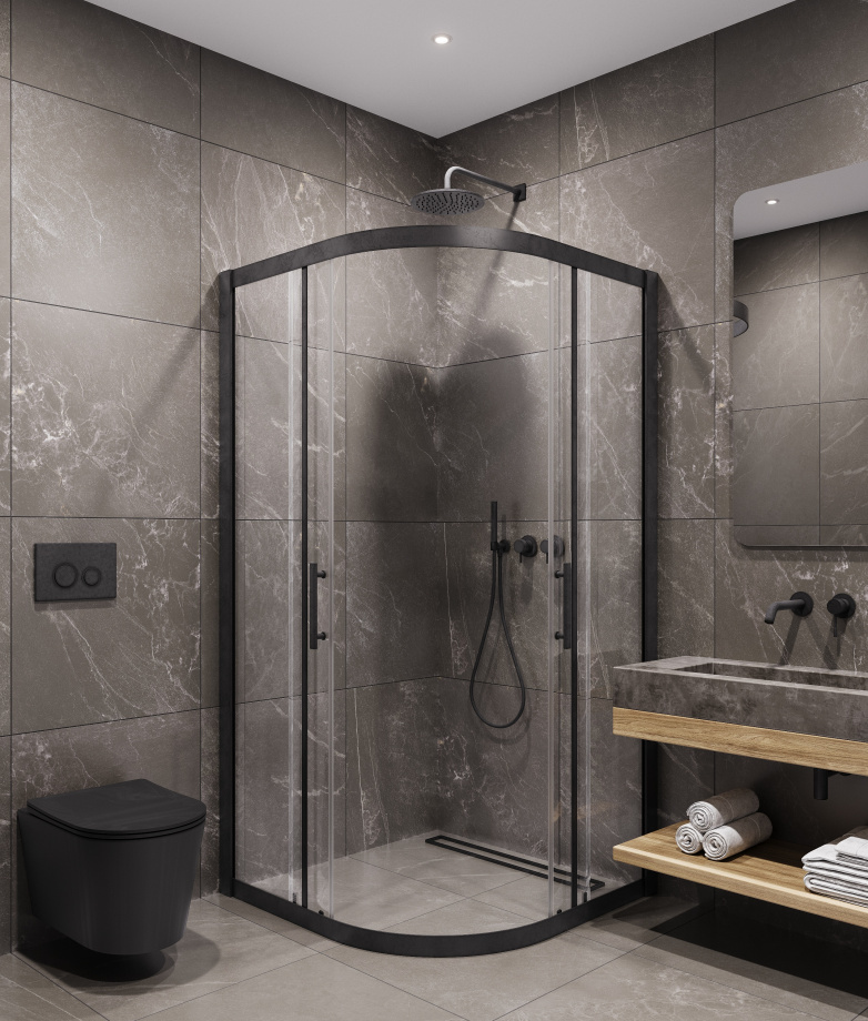 Душевой угол Timo TPSS-90/03C-8, 900*900*2000, профиль черный, стекло прозрачное 8 мм