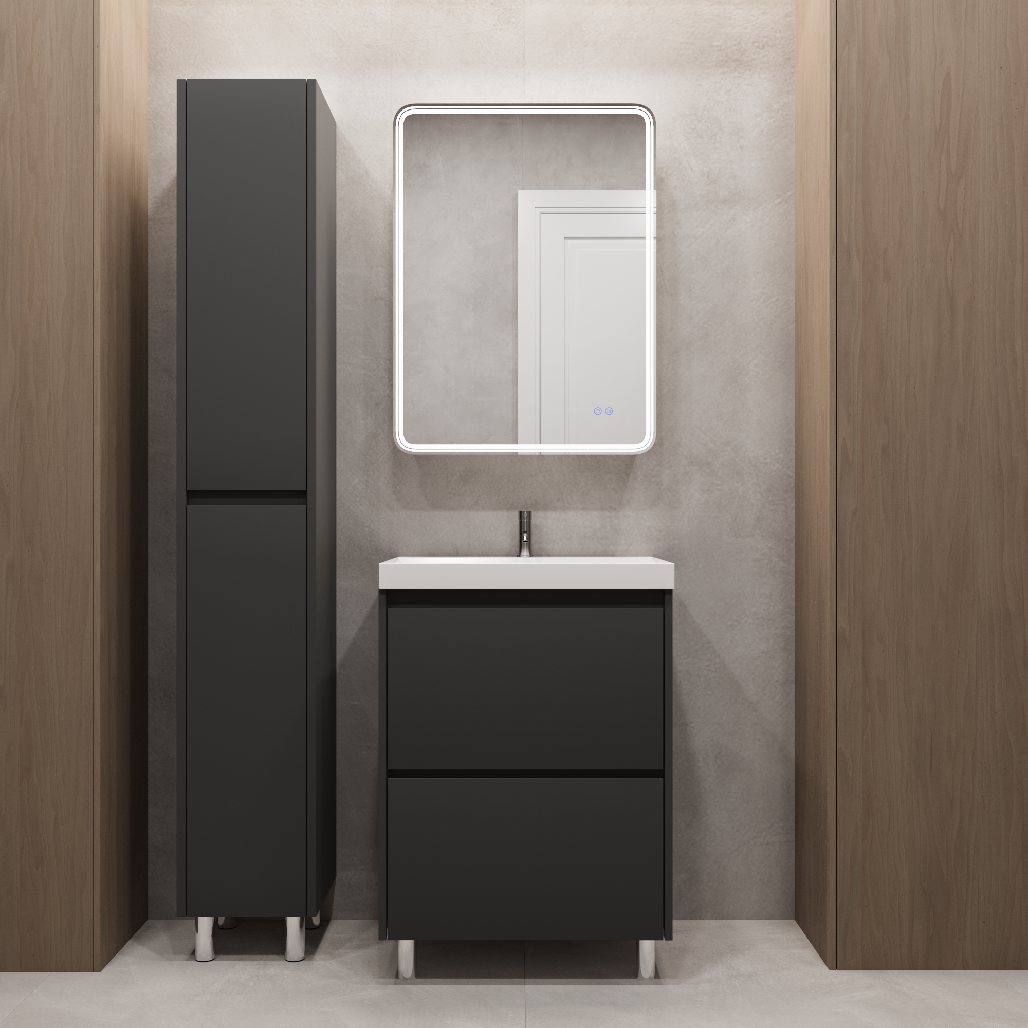 Тумба с раковиной Stella Polar Борнео 60, 2 ящ., Люкс, напольная, графит матовый