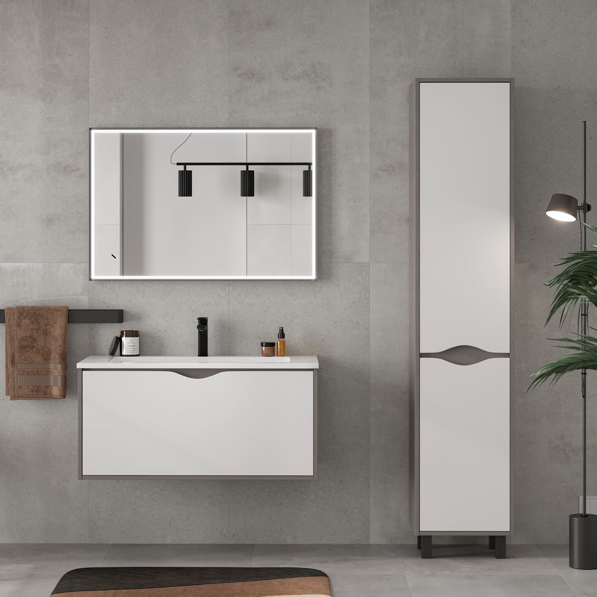 Зеркальный шкаф EQUIL Smile LED 100 серый муар