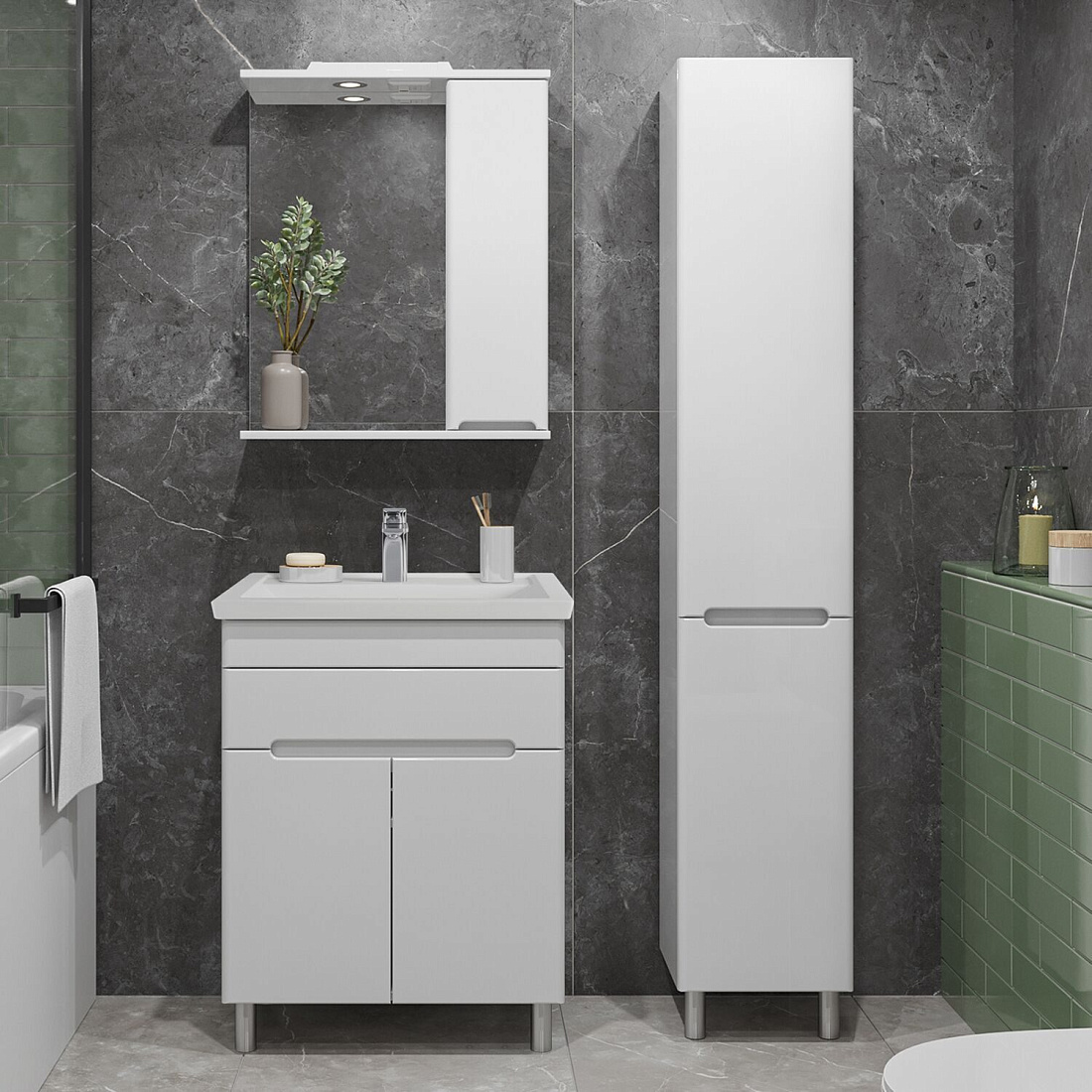 Тумба напольная SanStar Модена 70 с раковиной Миранда 70 белая