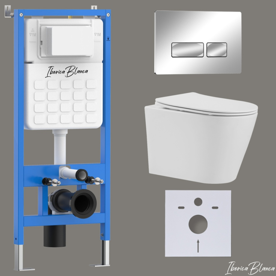 Комплект 3в1 IBERICA BLANCA инсталляция SILENCIO, унитаз BURGOS ALTO белый, кнопка смыва ESTI-R хром глянцевый (IB001.BRA.231.213)