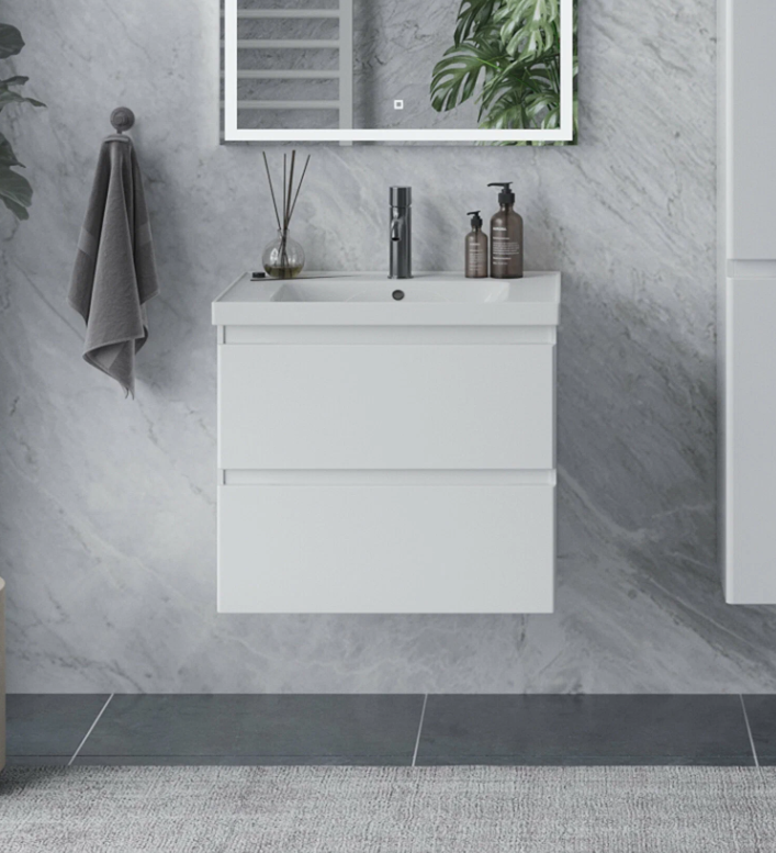 Тумба подвесная SanStar Riana 60 с раковиной Грейс 60 (комплект), белая