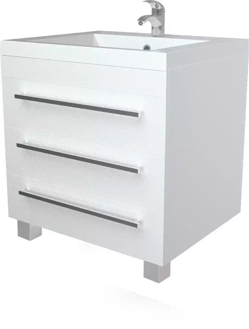Тумба напольная 1Marka Соната 58Н с раковиной Нота New Polytitan 58, 3 ящика, белый