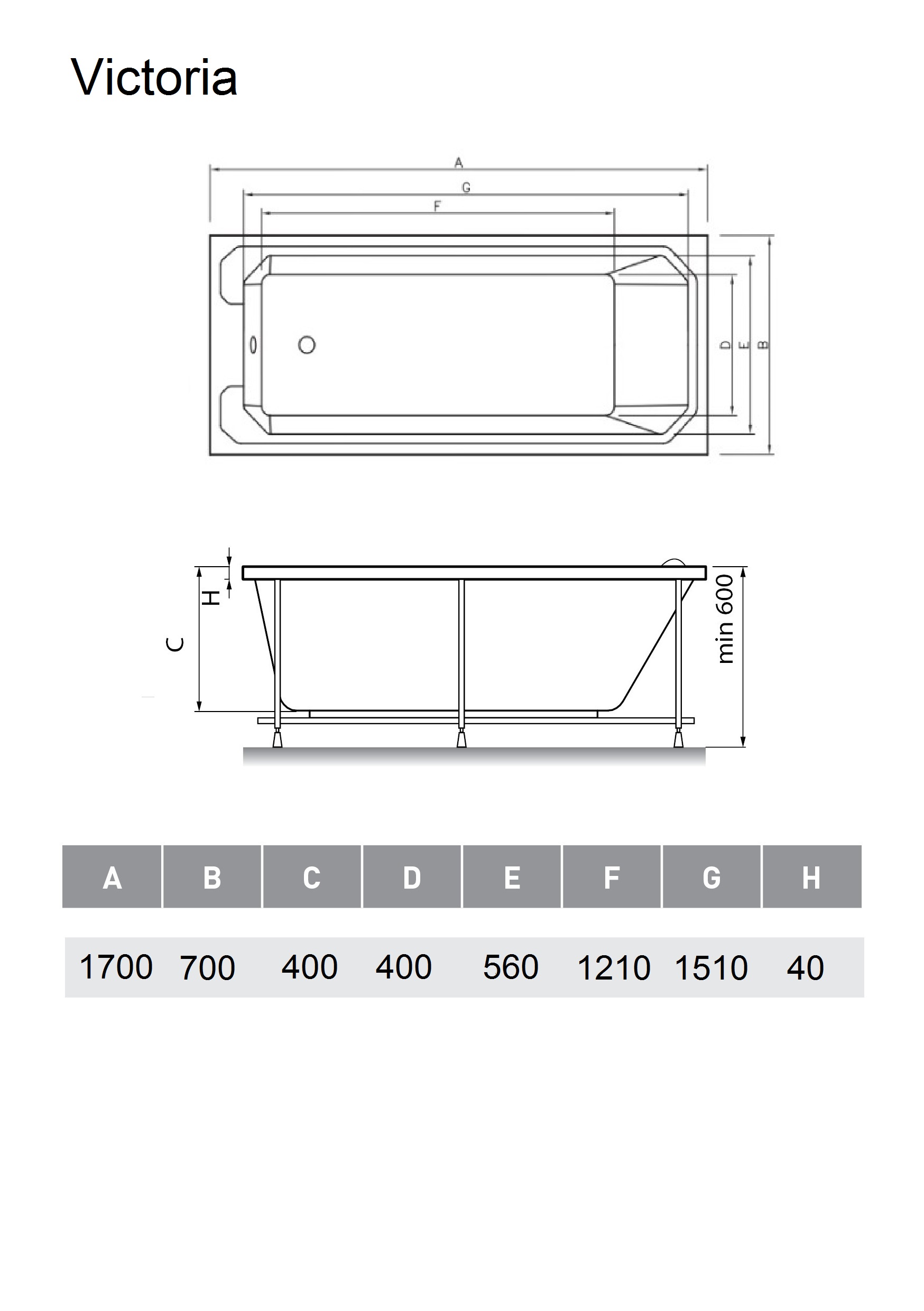 Ванна акриловая Relisan Viktoria 170x70