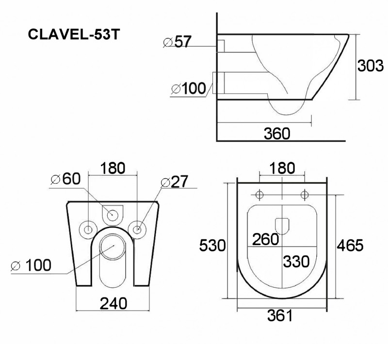 Унитаз подвесной Esbano CLAVEL-53T (White)   530x360x360 от магазина Vanna-Vanna.ru!