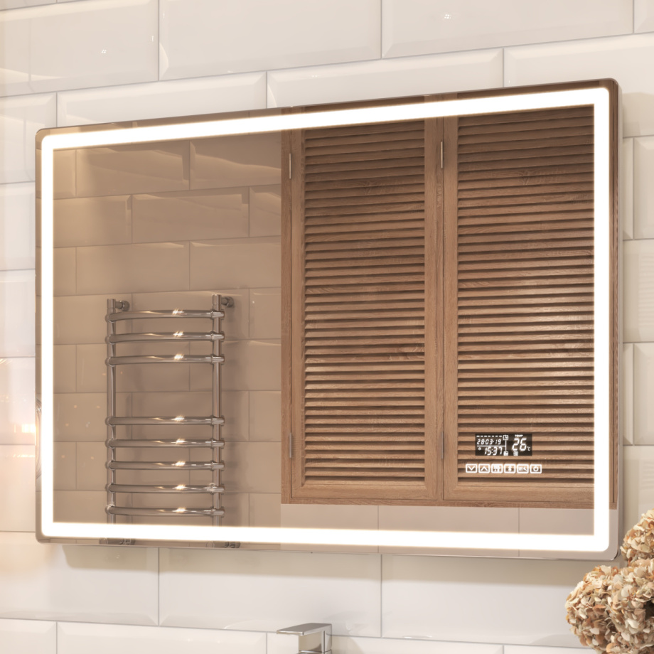 Зеркало Vigo Geometry Media 120 свет, сенсор, часы, антизапотевание