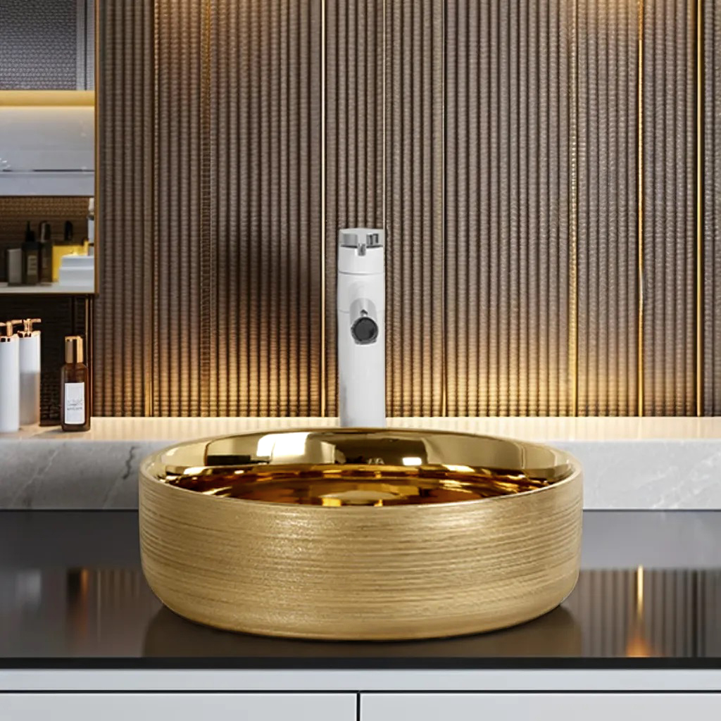 Раковина Ceruttispa CR7044AS накладная, золото, круглая 360х360х120