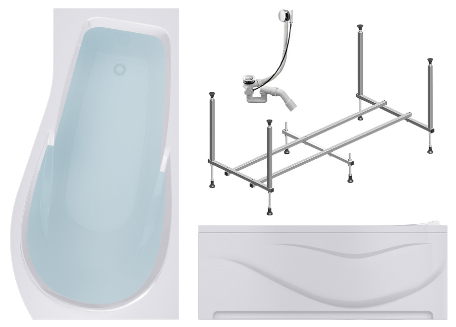 Комплект (4в1) Акриловая ванна TIMO VINO1590R 150*90*66+Каркас + Слив-перелив+Фронтальная панель