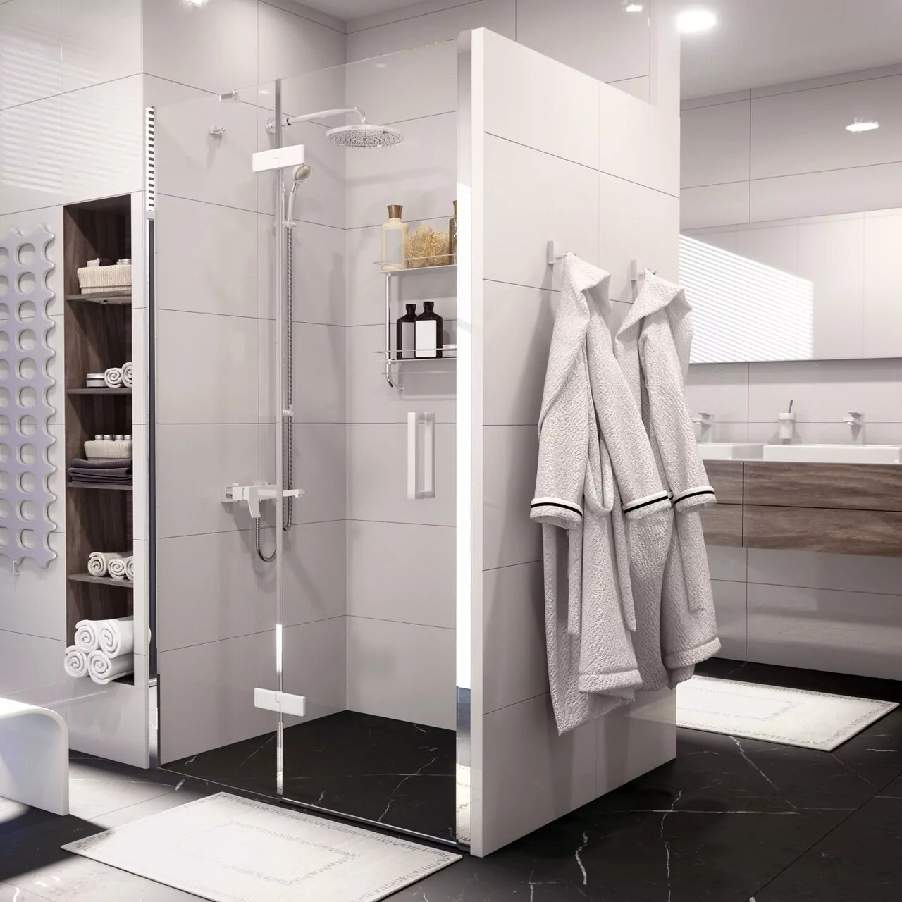 Душевая дверь WasserKraft Aller 10H05LWHITE 120 в нишу, распашная, прозрачное стекло, хром, белые вставки