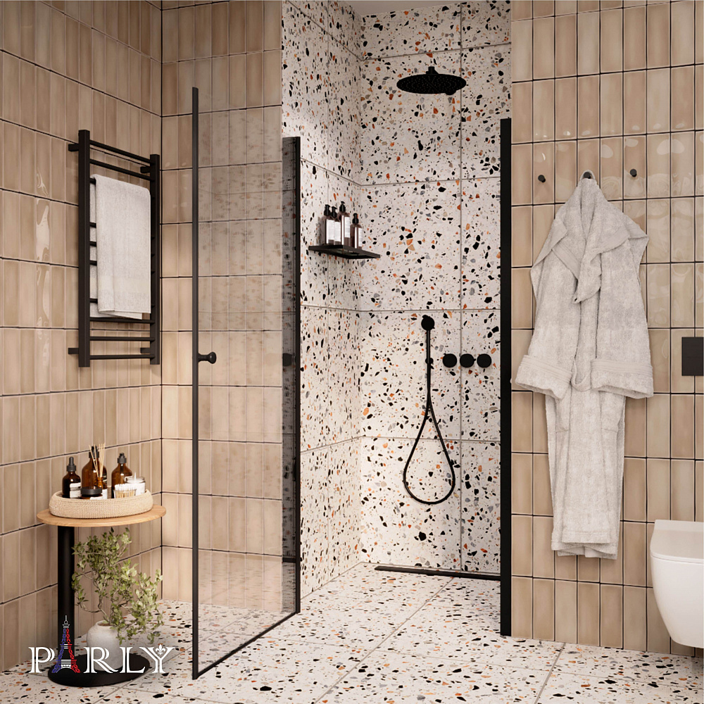 Душевая дверь Parly DE70B 70х185 в нишу, распашная, прозрачная, профиль черный