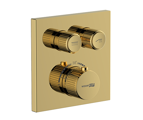 Смеситель с переключателем WasserKraft Sauer 7148 Thermo встраиваемый, на 2 выхода, с термостатом, глянцевое золото