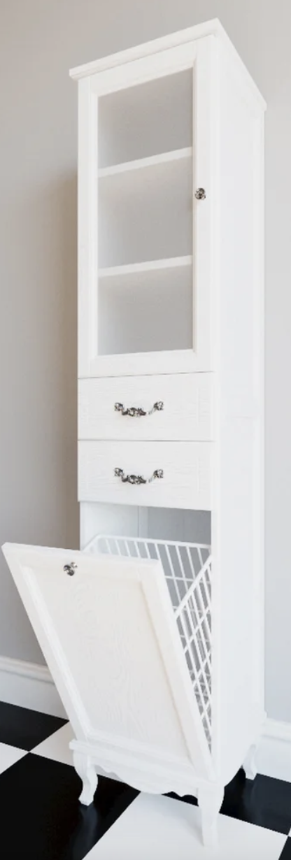 Пенал напольный ValenHouse Эллина 40 L с корзиной, белый, хром