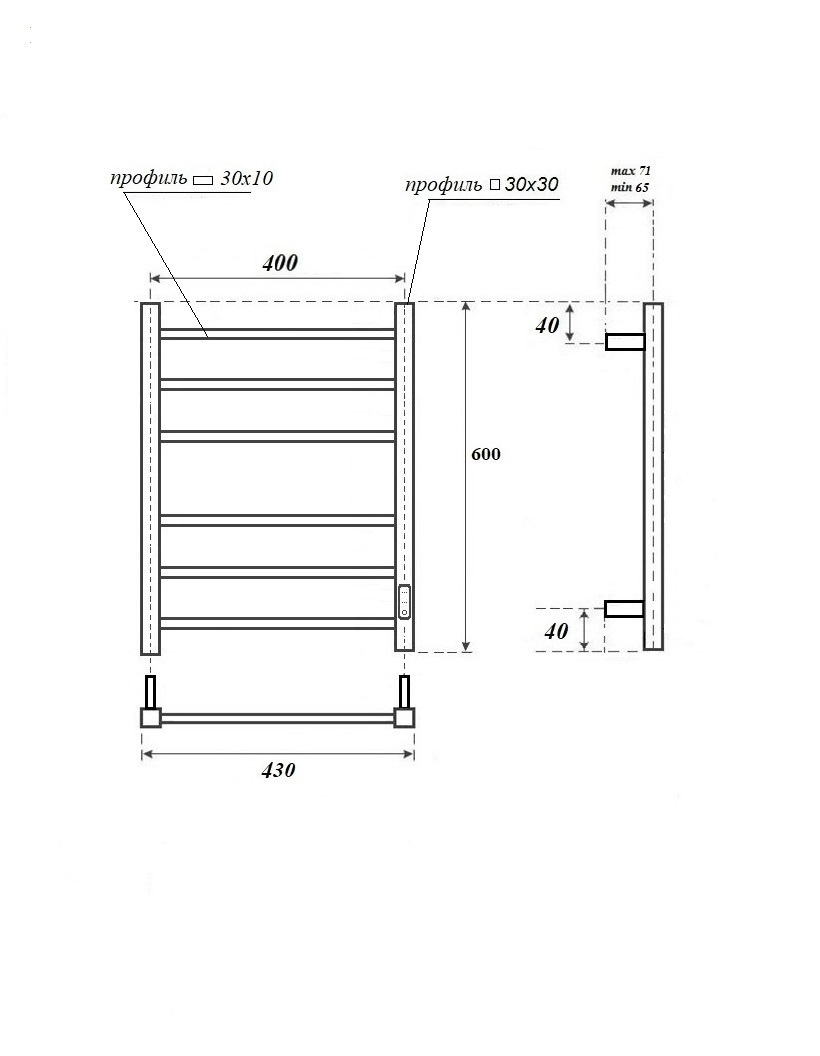 Полотенцесушитель электрический APEXTERMO Terra TR00164BM 600x400, черный матовый