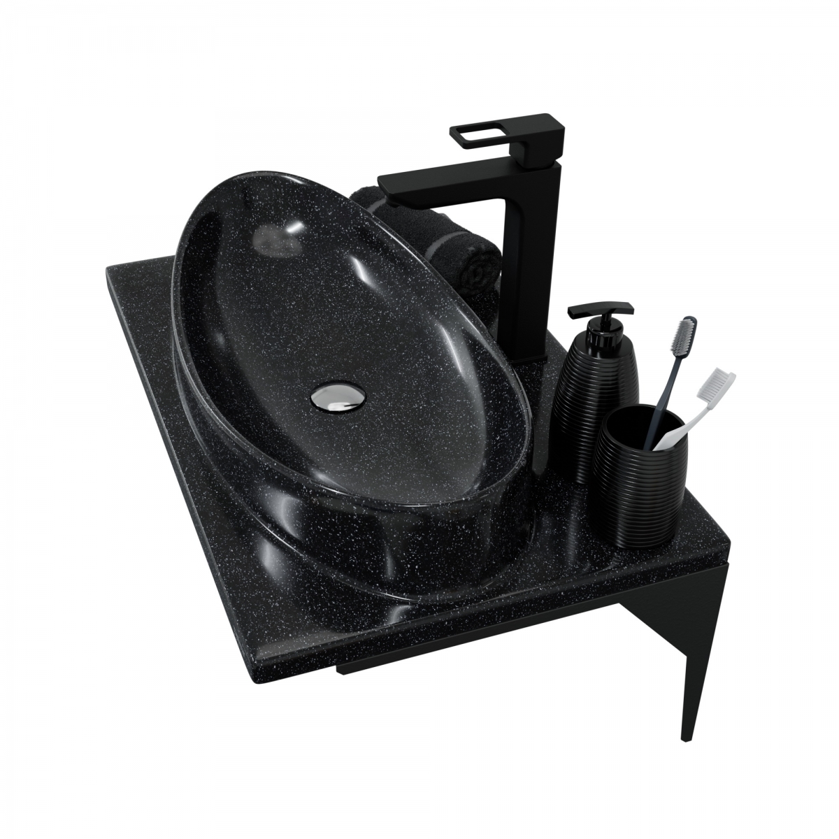 Тумба подвесная Санта Альтаир 70 с раковиной Вега 70, 2 ящика, графит матовый