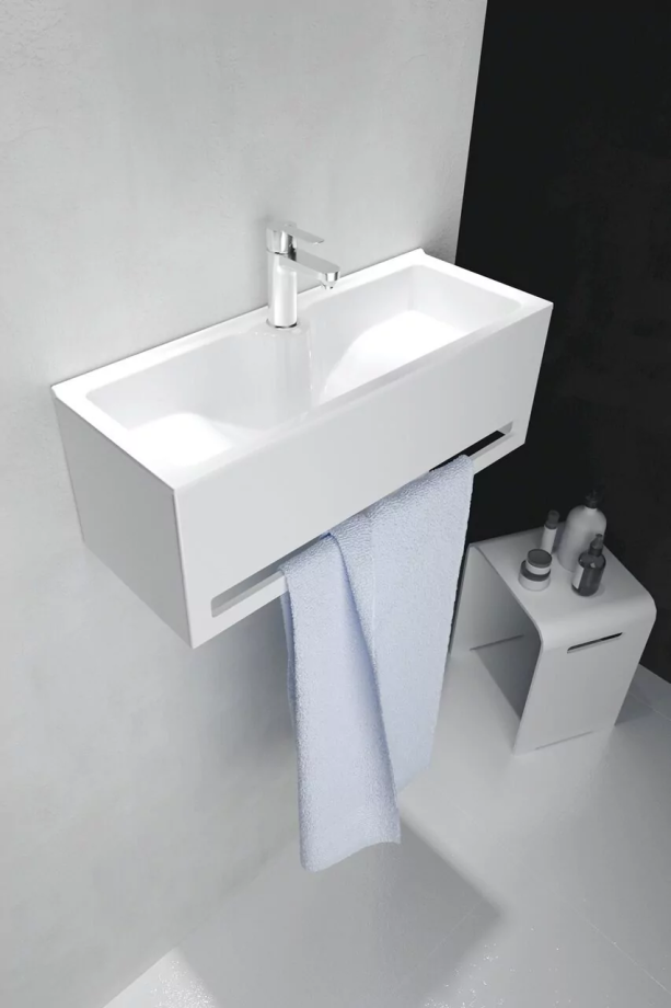 Тумба подвесная 1Marka Tiny S 60 с раковиной Poly 60, белый