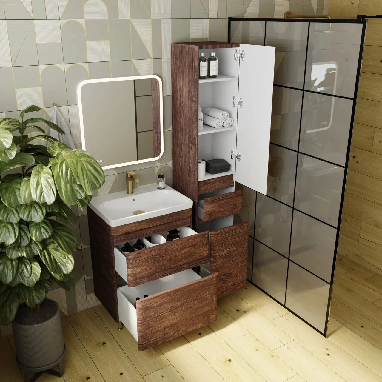 Тумба напольная Style Line Атлантика 60 Plus Люкс с раковиной Атлантика 60, старое дерево