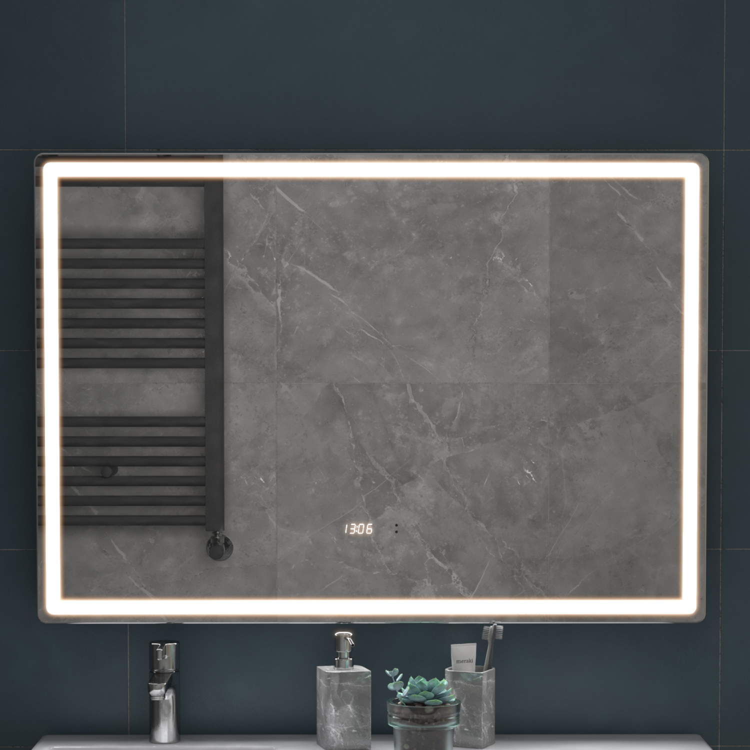 Зеркало Vigo Geometry Luxe 1000 свет, сенсор, часы, антизапотевание
