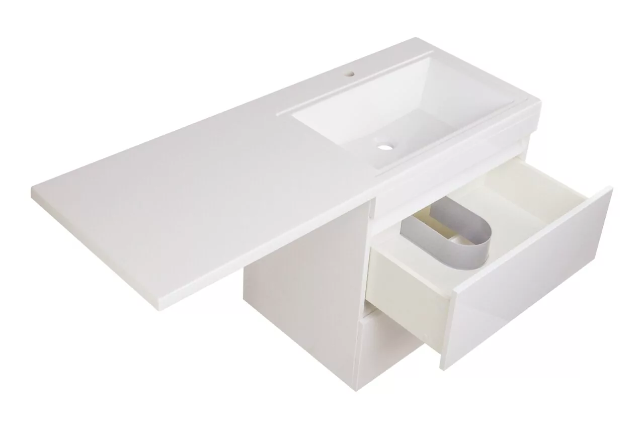 Тумба подвесная Style Line Даллас 140 Люкс Plus ПВХ с раковиной Даллас 140 под стиральную машину, два ящика, правая, белая от магазина Vanna-Vanna.ru!