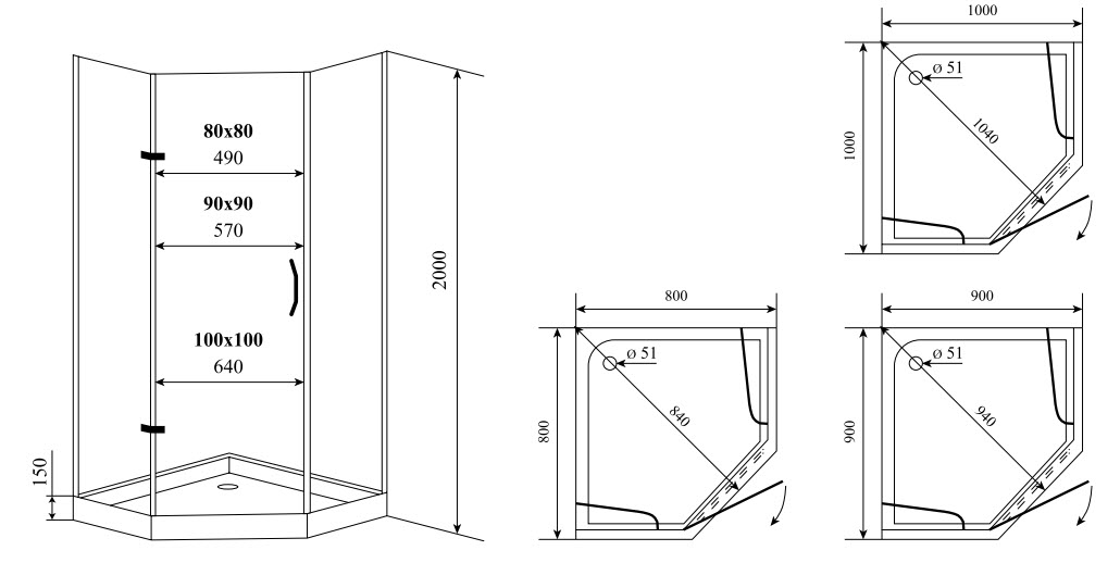 Душевой угол Timo BY-839 прозр.(100*100*200)