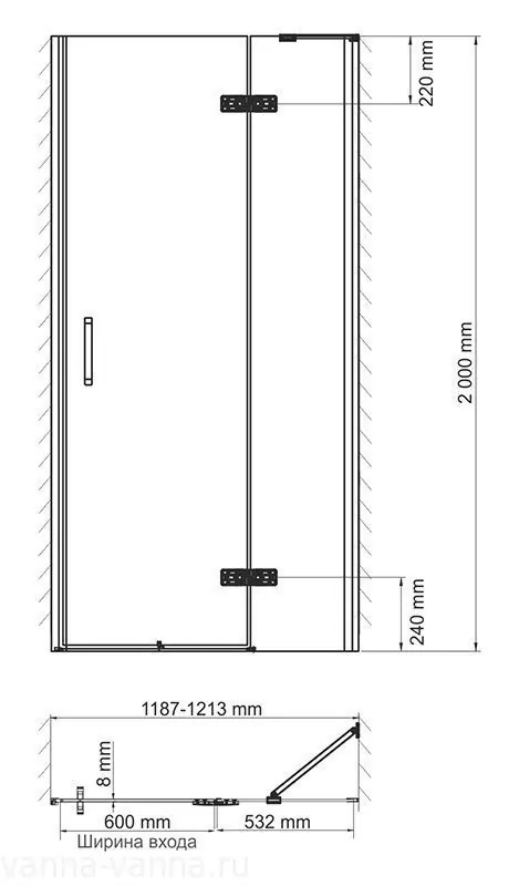 Душевая дверь WasserKraft Aller 10H05RBLACK 120 в нишу, распашная, прозрачное стекло, хром, черные вставки