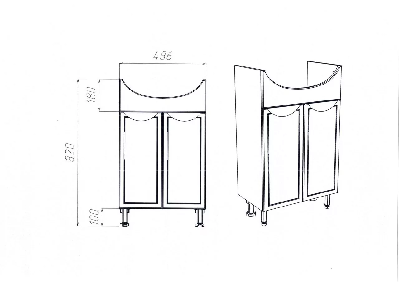 Тумба напольная Viant Лима 55 с раковиной Erica 55, белый