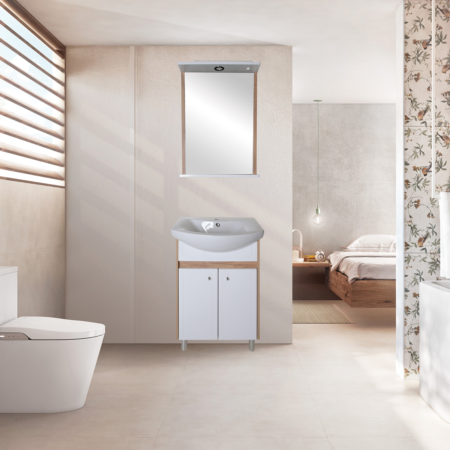 Мебель для ванной Асб-мебель Альпина 50 комплект, напольный, белый/дуб золотой