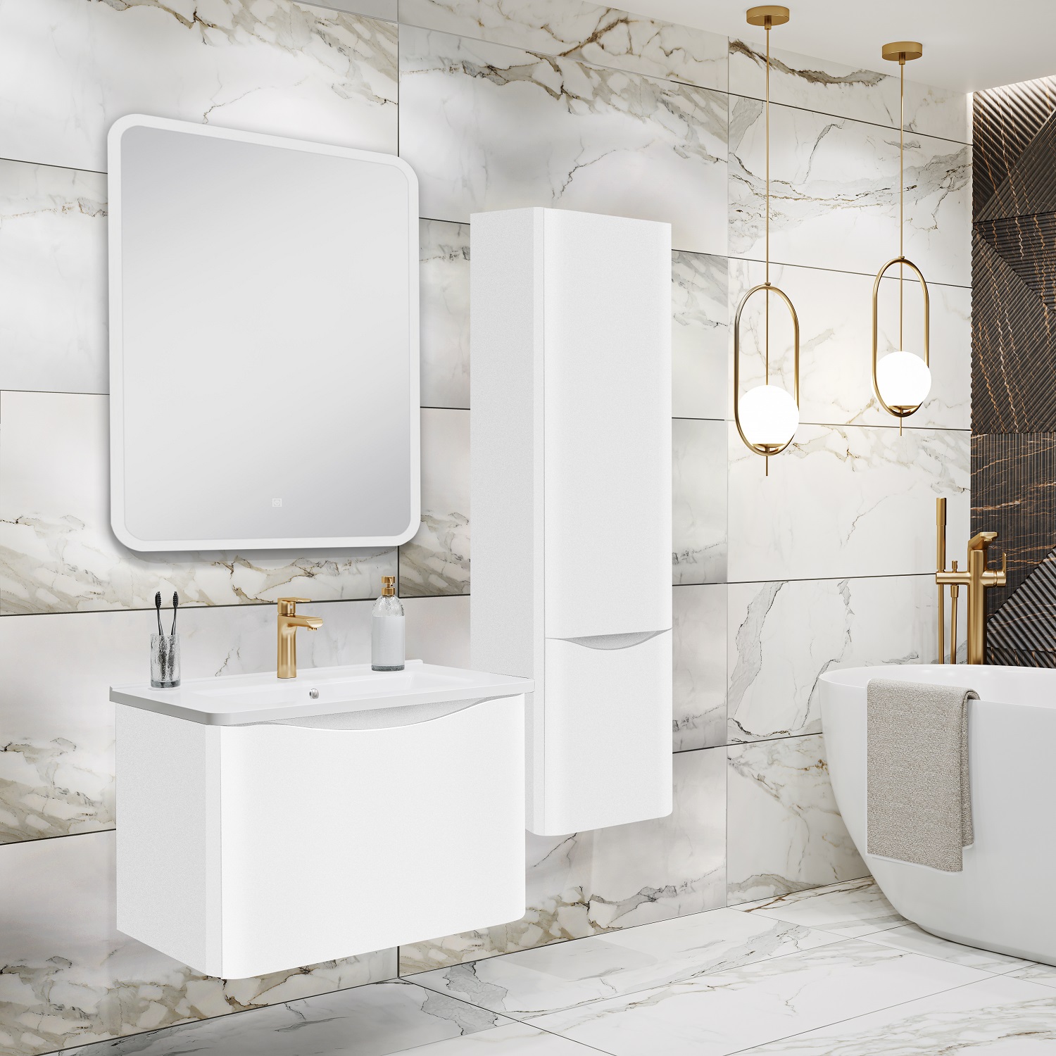 Тумба подвесная Runo Тоскана 80 с раковиной Никсон 80, белый