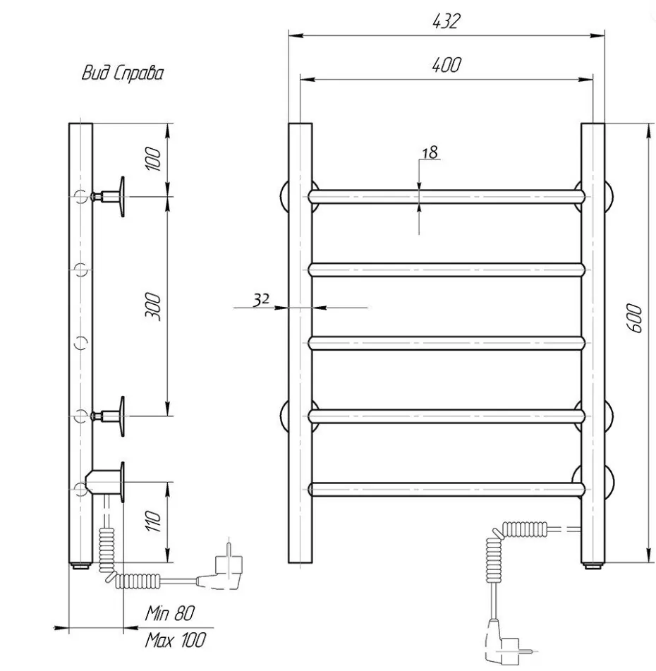 Полотенцесушитель электрический Domoterm Классик 109-5 40х60 EK R правый, хром