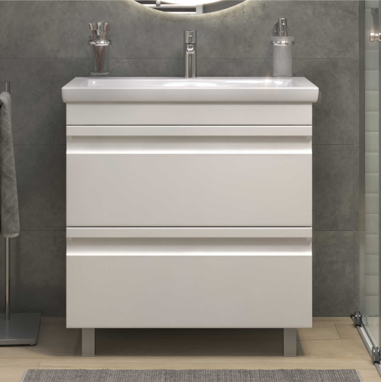 Тумба напольная Vigo Holly 80 с раковиной Como 80, 2 ящика, белый