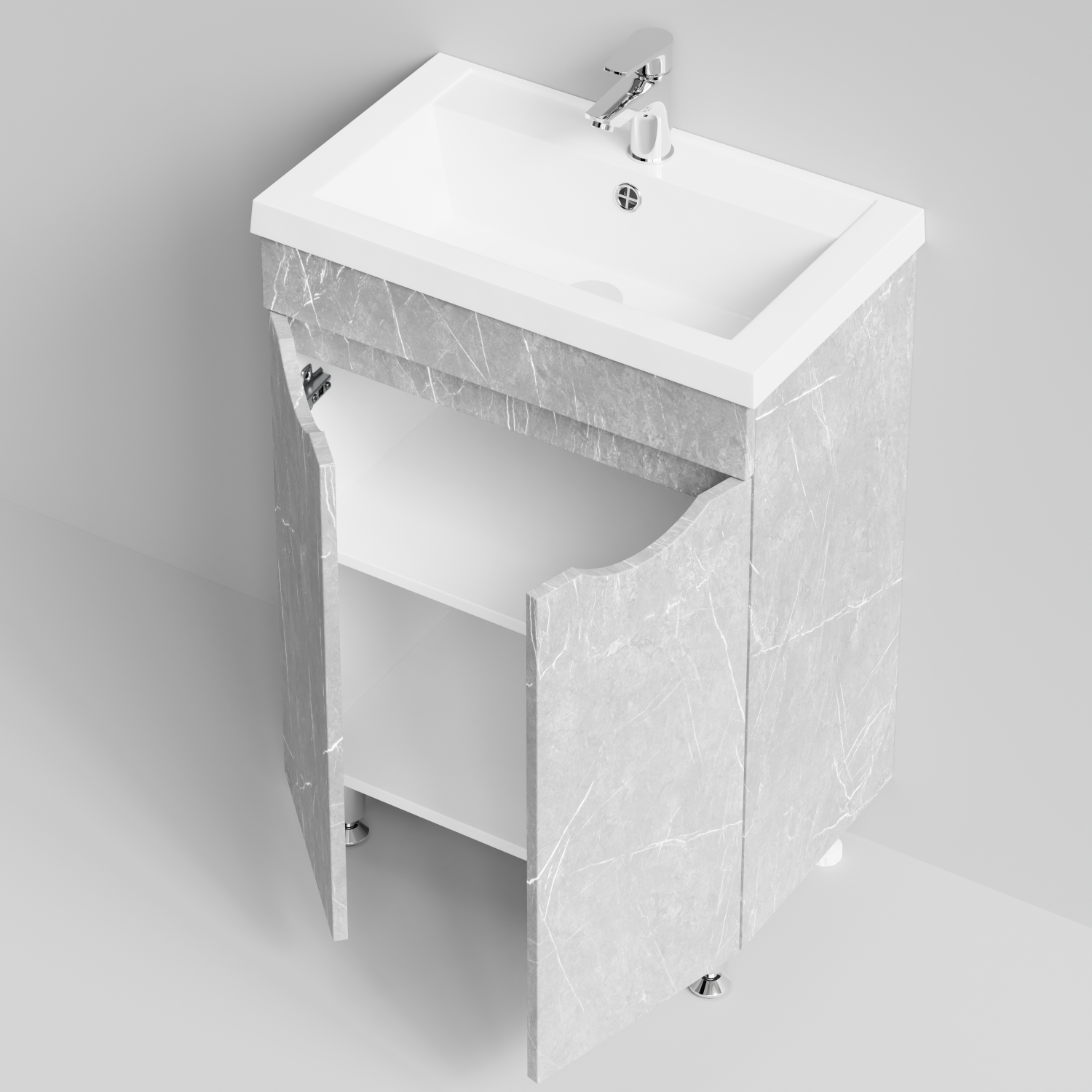 Тумба с раковиной Vod-ok Смайл 58 напольная, Мрамор Белый софт тач