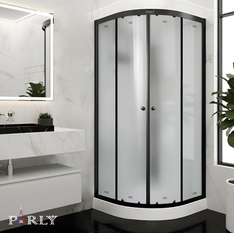 Душевой уголок PARLY BETT B931 90х90х210 1/4 круга, с поддоном, прозрачное стекло, черный