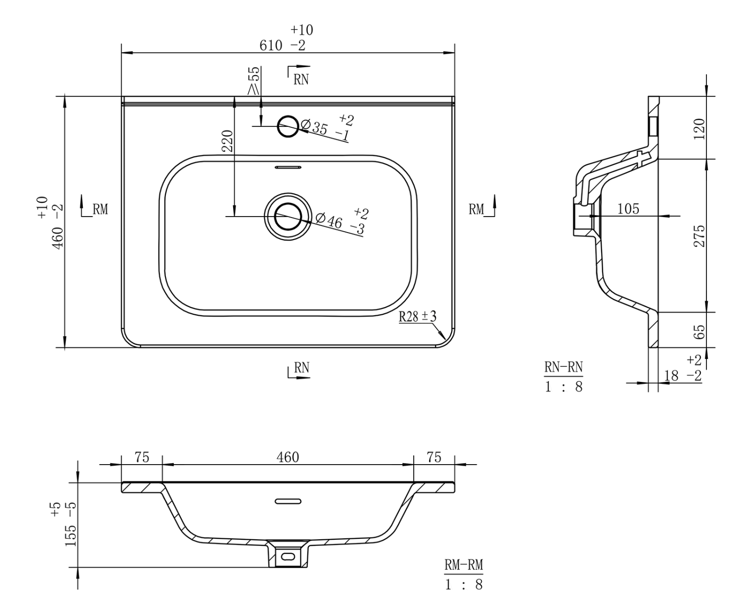 Тумба с раковиной Brevita Riva 60 подвесная, белый