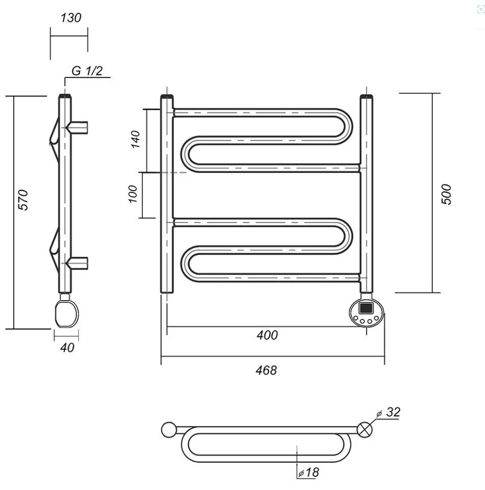 Полотенцесушитель электрический Domoterm Офелия П6 400х500 ER правый, хром