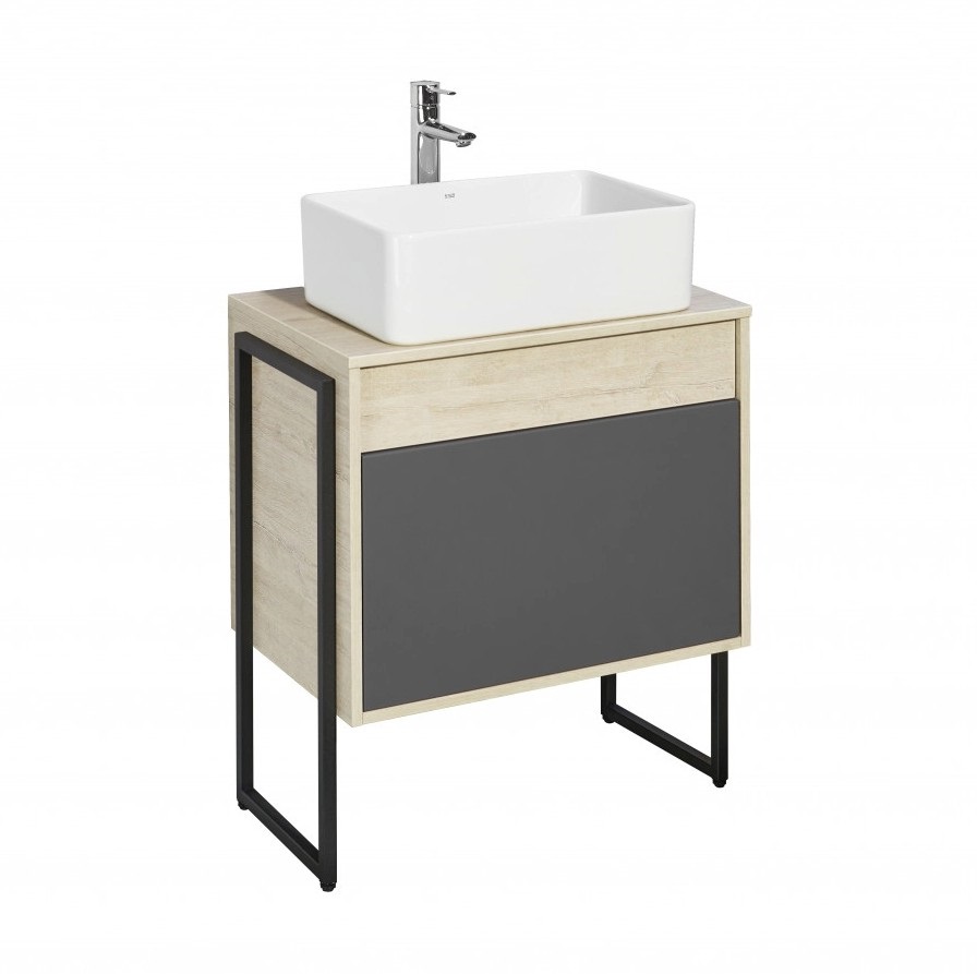 Тумба подвесная Aquaton Лофт Урбан 65 с раковиной MILA 35х50, серый графит, дуб орегон